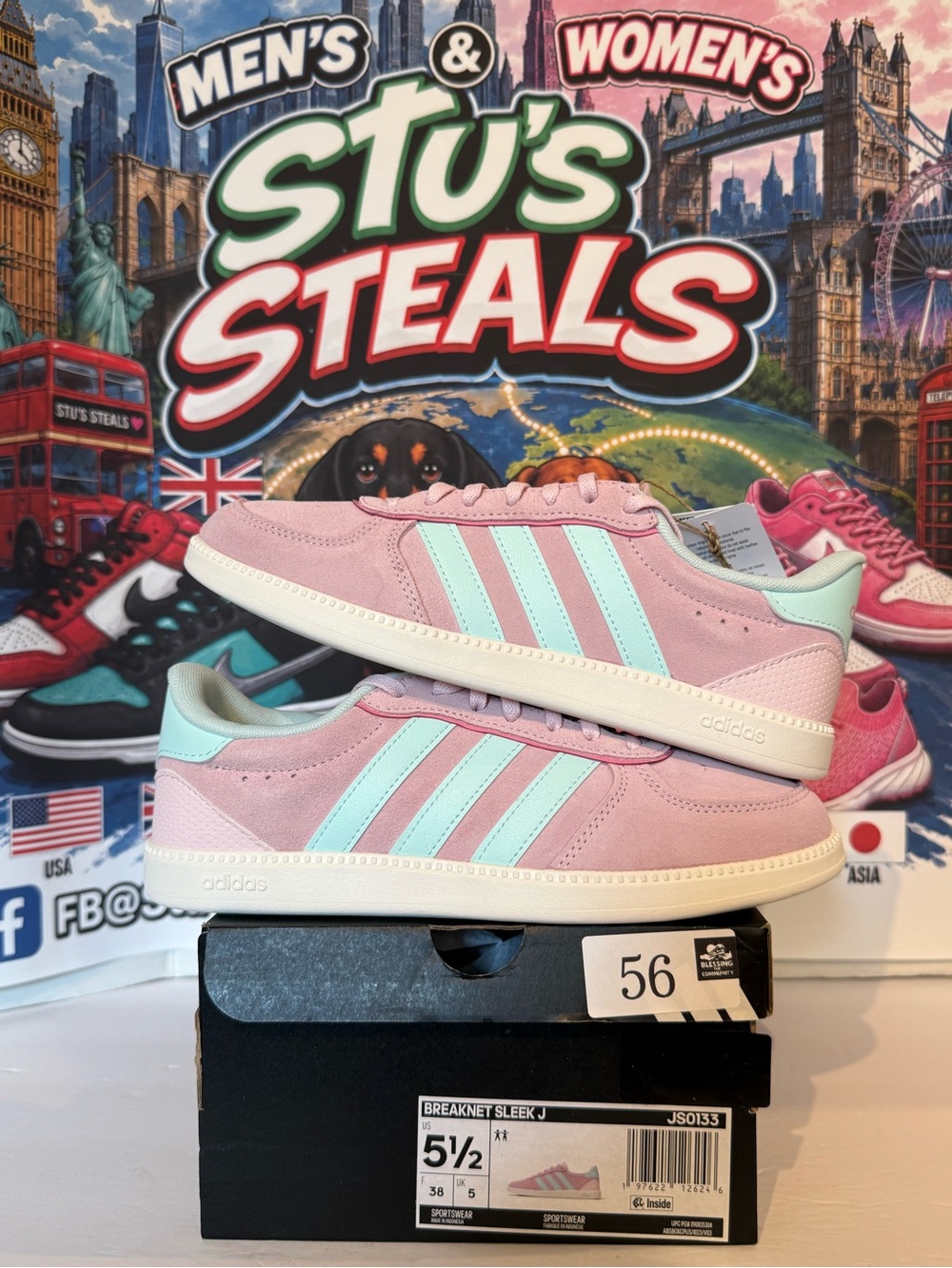 adidas Pink and Mint Breaknet Sleek J Casual Sneakers